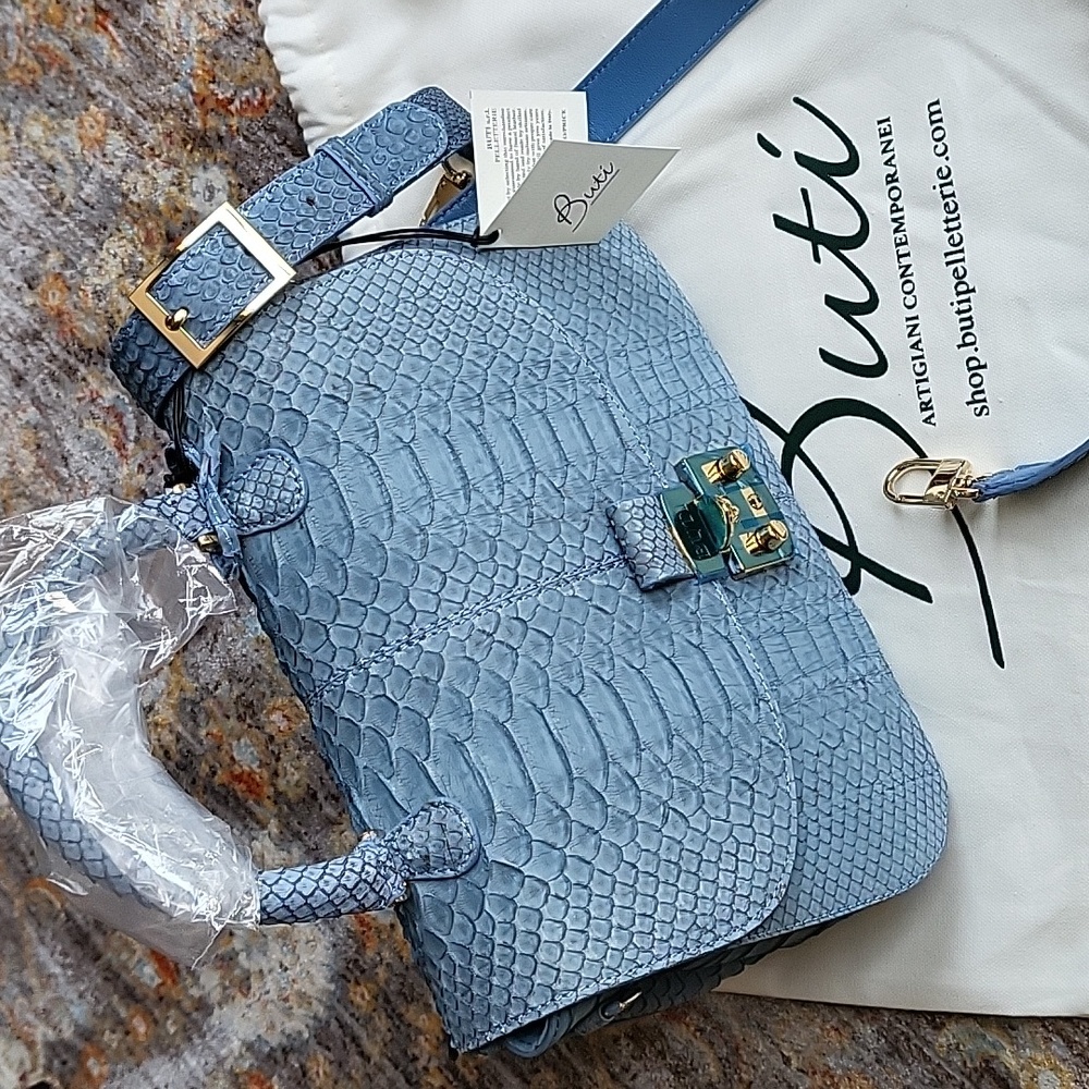 Buti Hand painted powder blue Python top handle crossbody bag NWT